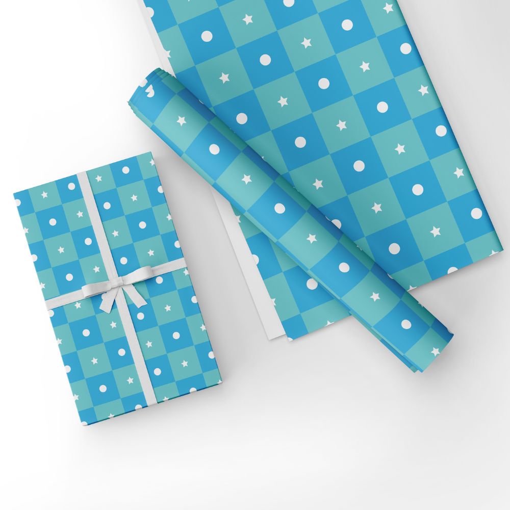 Blue Checks Gift Wrapping Paper | 12 Extra Large Sheets | 90 GSM Matte | Wrap It